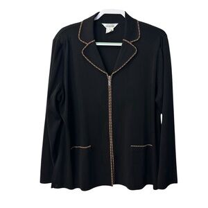 Misook Black Acrylic Knit Zip Top Travel Knit